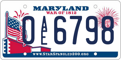 MD license plate 0AE6798