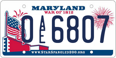 MD license plate 0AE6807
