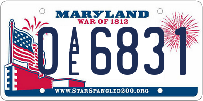 MD license plate 0AE6831