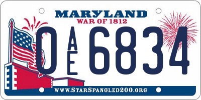 MD license plate 0AE6834