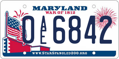 MD license plate 0AE6842