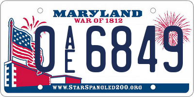 MD license plate 0AE6849