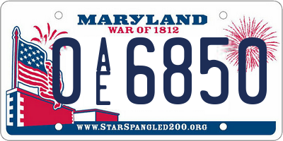 MD license plate 0AE6850