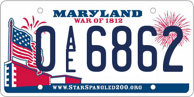 MD license plate 0AE6862