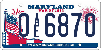 MD license plate 0AE6870