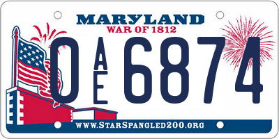 MD license plate 0AE6874