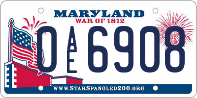 MD license plate 0AE6908