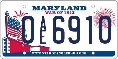 MD license plate 0AE6910