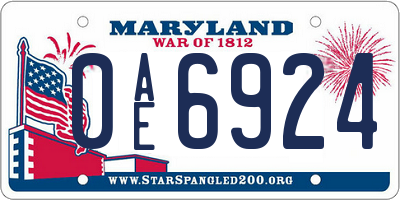 MD license plate 0AE6924