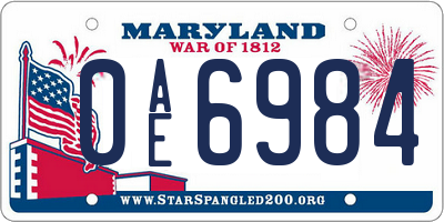 MD license plate 0AE6984