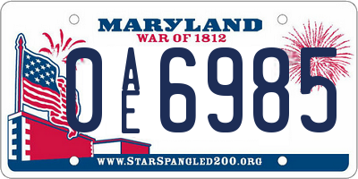 MD license plate 0AE6985