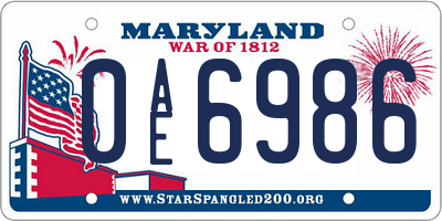 MD license plate 0AE6986
