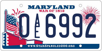 MD license plate 0AE6992