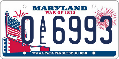 MD license plate 0AE6993