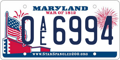 MD license plate 0AE6994