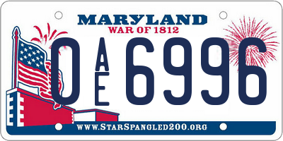MD license plate 0AE6996