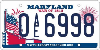 MD license plate 0AE6998