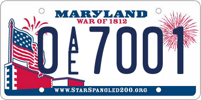 MD license plate 0AE7001