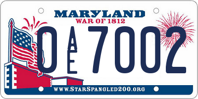 MD license plate 0AE7002