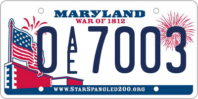 MD license plate 0AE7003