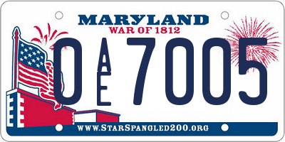MD license plate 0AE7005