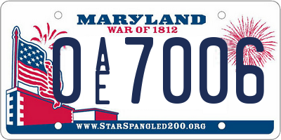MD license plate 0AE7006