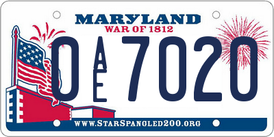 MD license plate 0AE7020