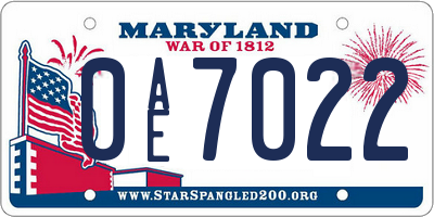 MD license plate 0AE7022