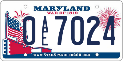 MD license plate 0AE7024