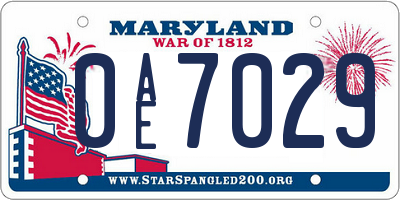 MD license plate 0AE7029