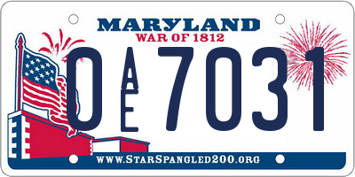 MD license plate 0AE7031
