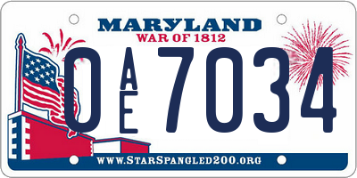 MD license plate 0AE7034