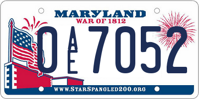 MD license plate 0AE7052