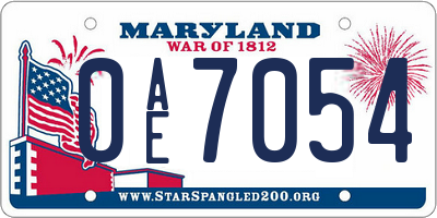 MD license plate 0AE7054