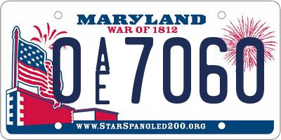 MD license plate 0AE7060