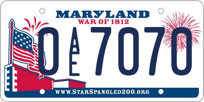MD license plate 0AE7070