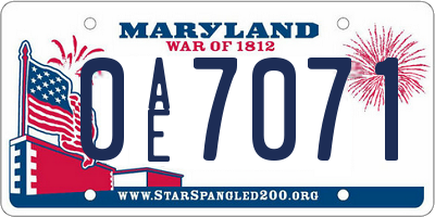 MD license plate 0AE7071