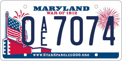 MD license plate 0AE7074