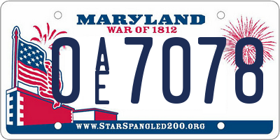MD license plate 0AE7078