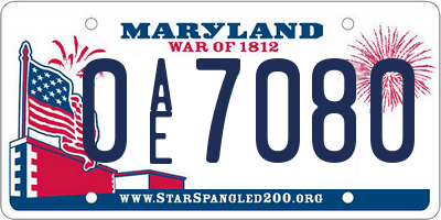 MD license plate 0AE7080