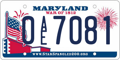 MD license plate 0AE7081