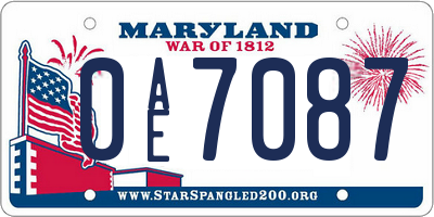 MD license plate 0AE7087