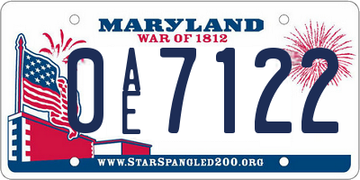 MD license plate 0AE7122