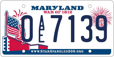 MD license plate 0AE7139