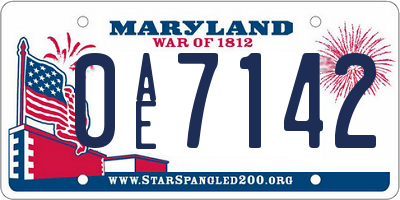 MD license plate 0AE7142