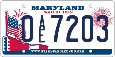 MD license plate 0AE7203