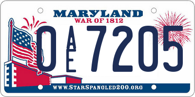 MD license plate 0AE7205