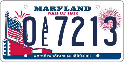 MD license plate 0AE7213