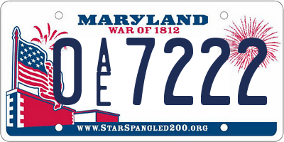 MD license plate 0AE7222