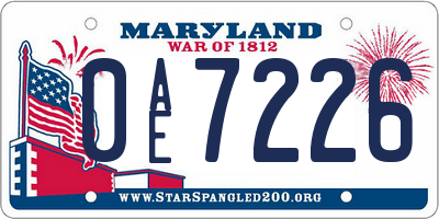 MD license plate 0AE7226